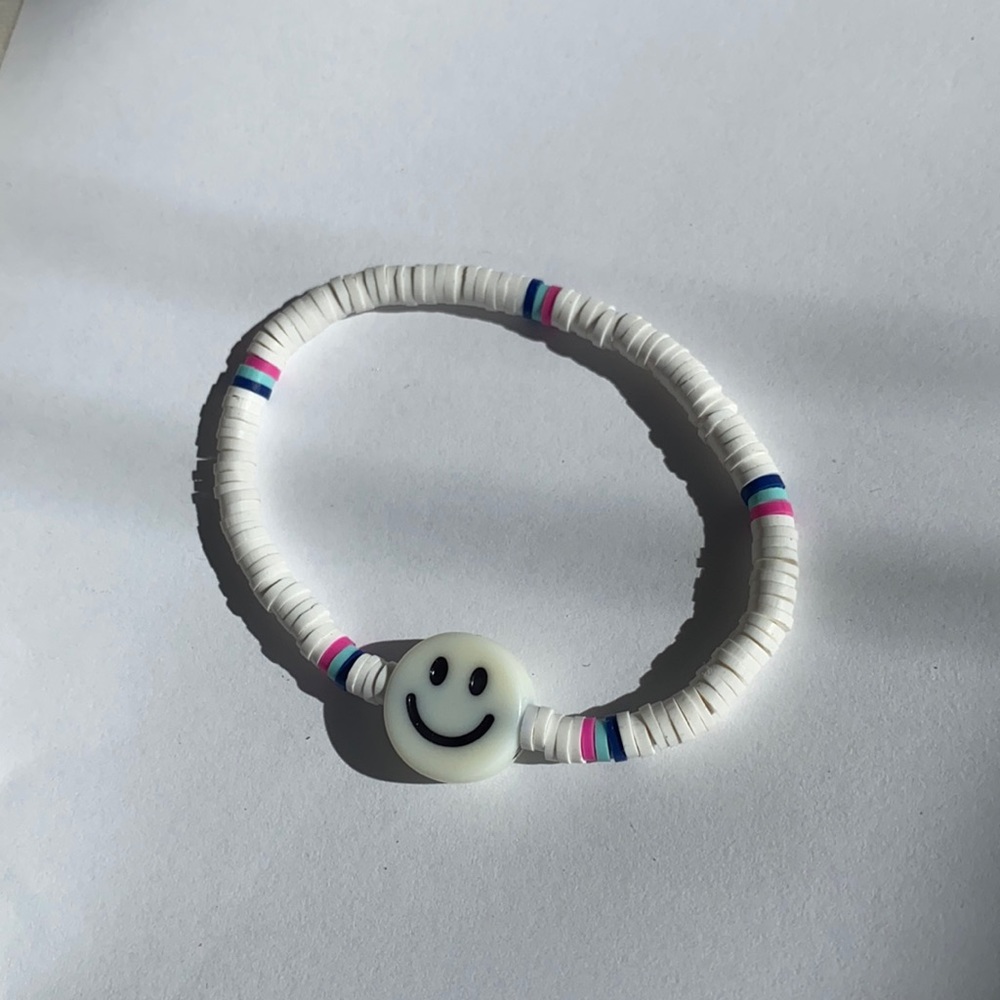 Smiley face heishi bead bracelet